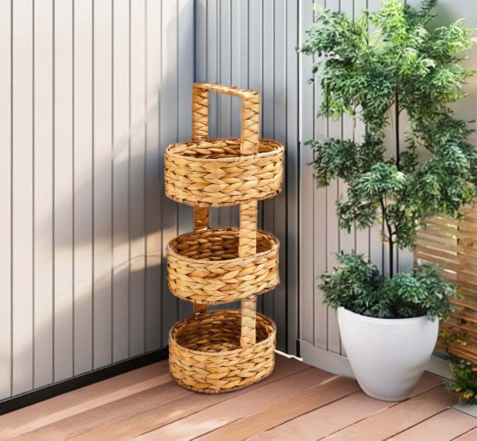 LUCIA-1 Hyacinth 3-Tier Oval Basket Stand - Image 2