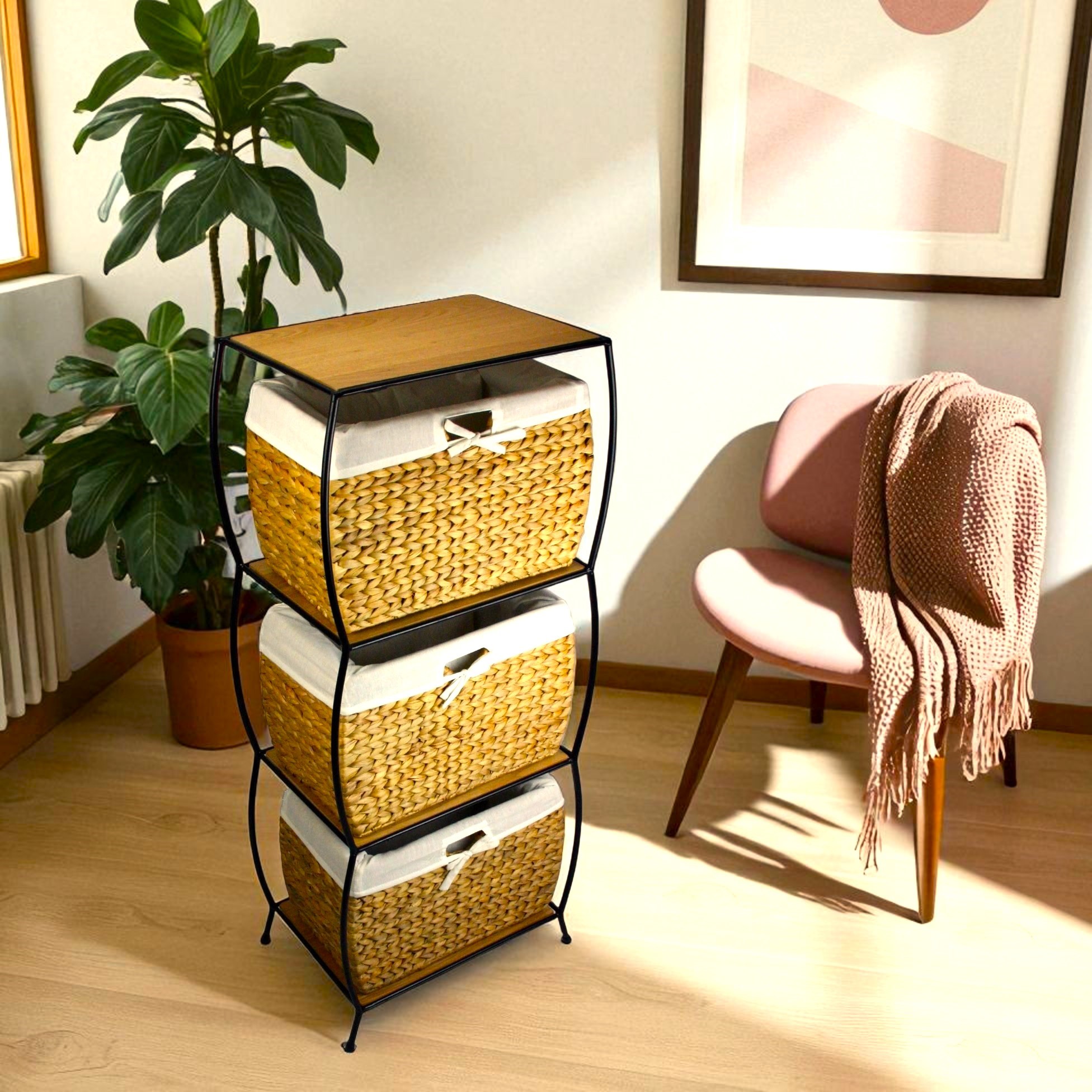 IBIZA-1 Hyacinth Curved 3-Drawer Basket Filing Cabinet - Image 3