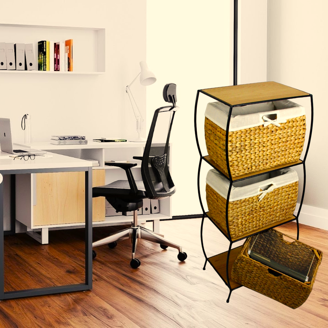 IBIZA-1 Hyacinth Curved 3-Drawer Basket Filing Cabinet