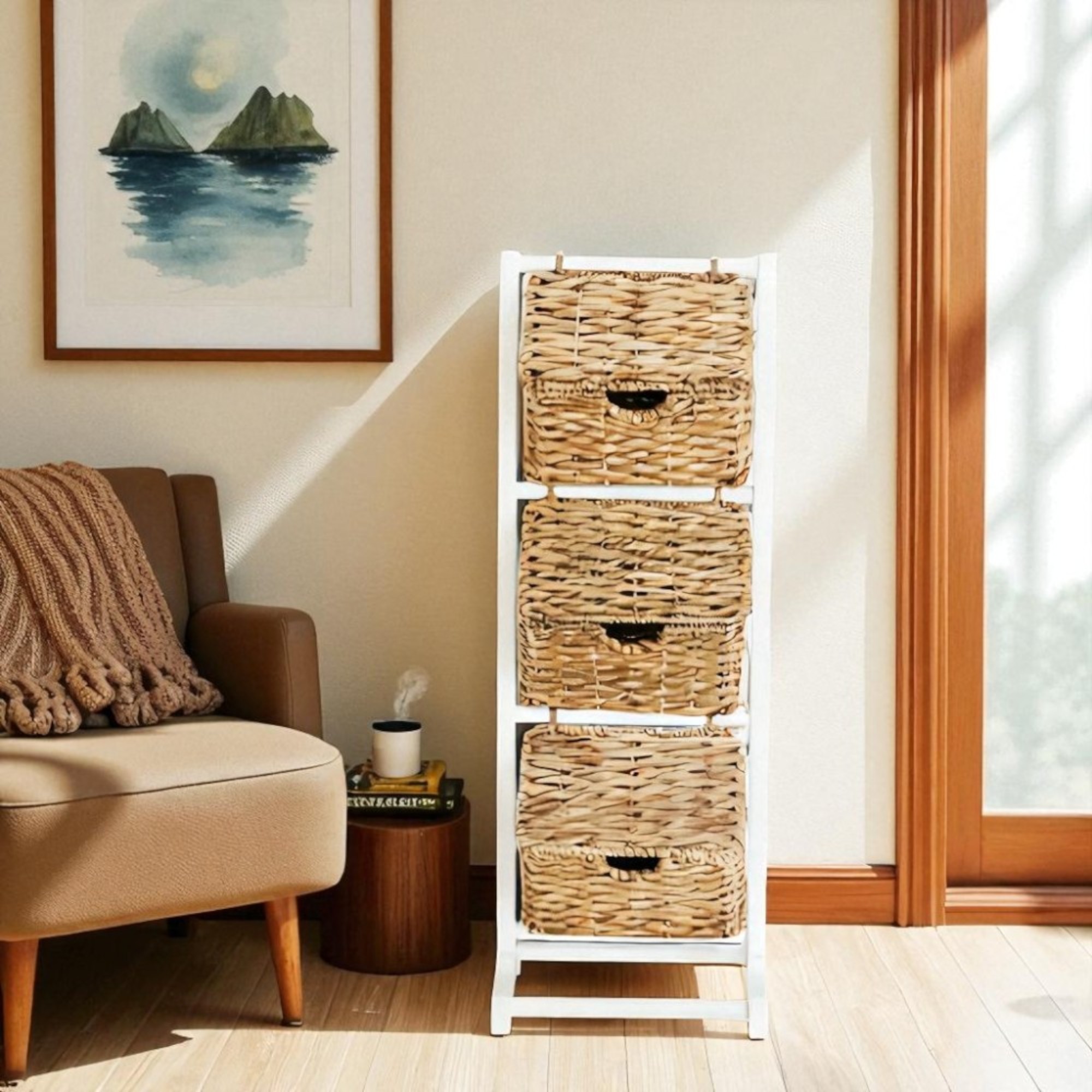 IBIZA-3 Hyacinth 3-Tier Lidded Basket Stand