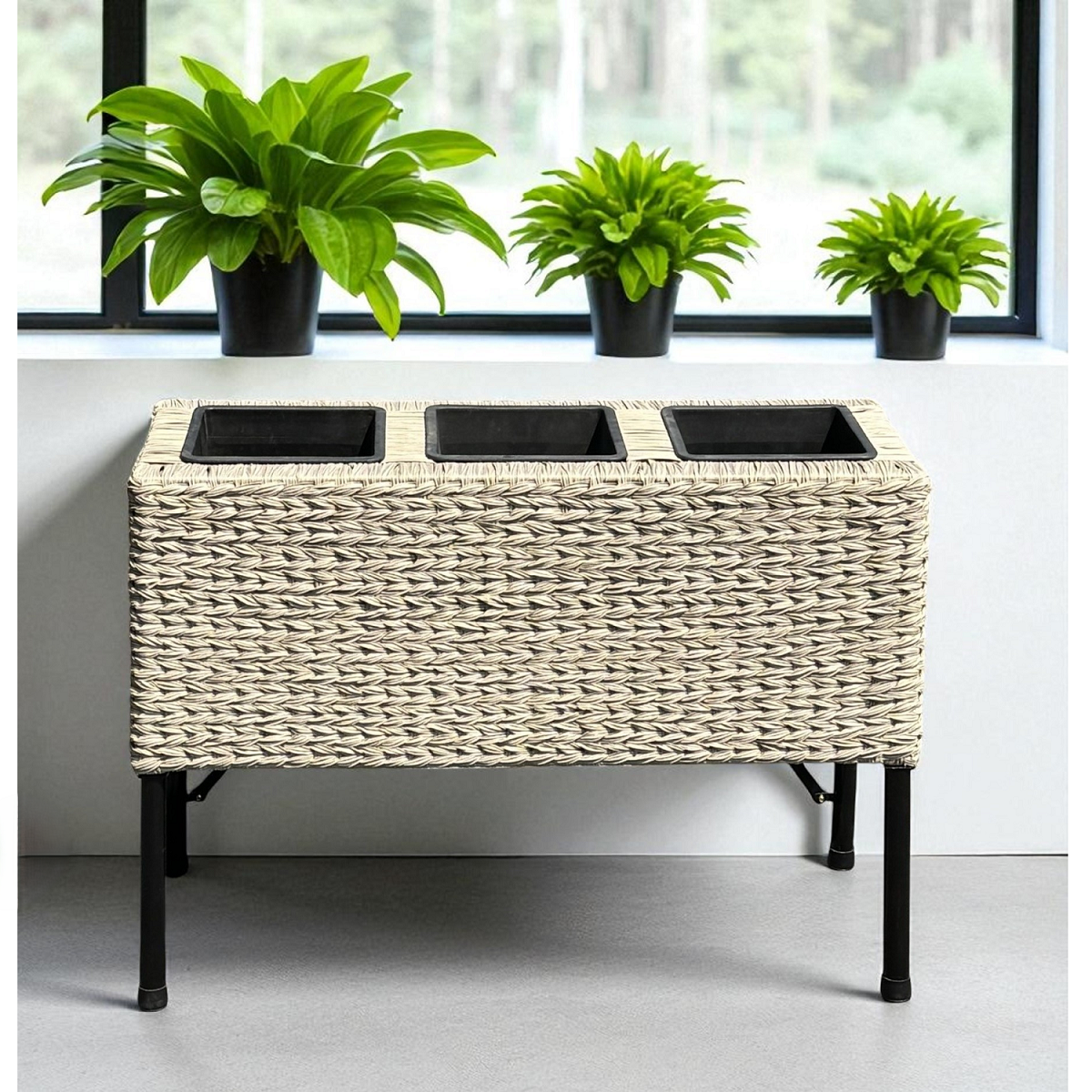 CAPRI-7 Poly Wicker Trio-Pot Trough Planter - Image 2