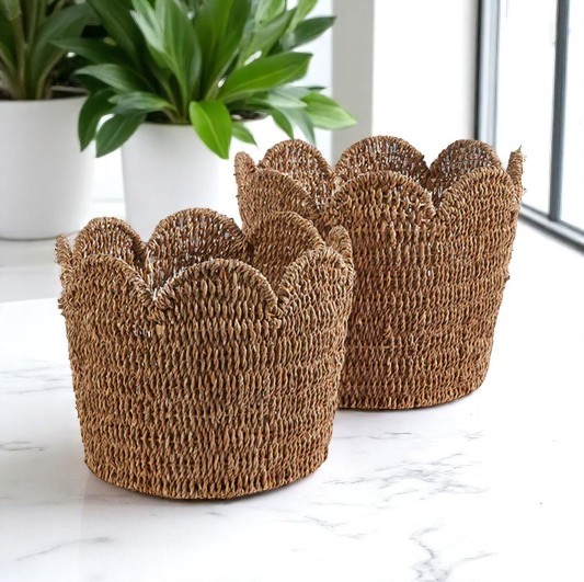 CAPRI-4 Seagrass Scalloped Basket Planters (Set 5) - Image 3