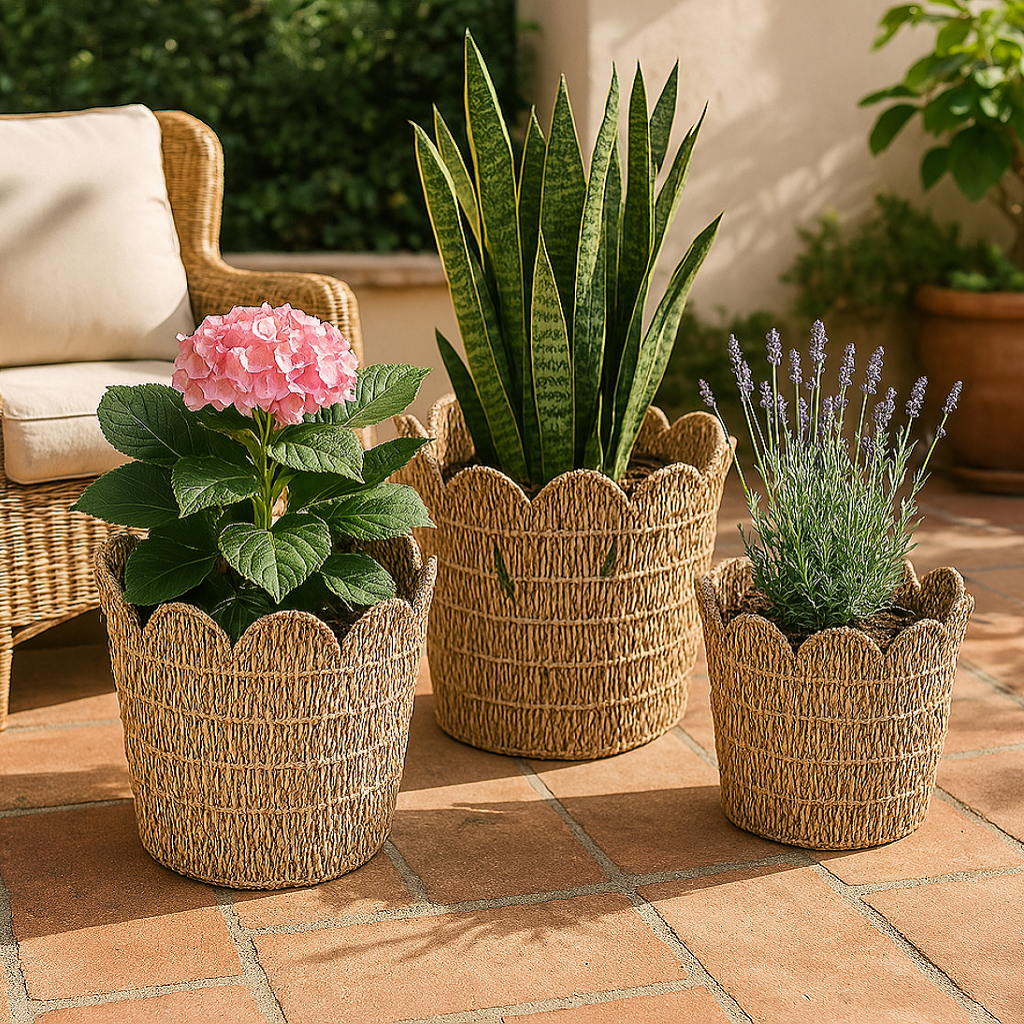 CAPRI-4 Seagrass Scalloped Basket Planters (Set 5)