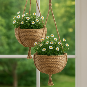 CAPRI-4 Seagrass Hanging Lined Basket Planters (2-Pack)