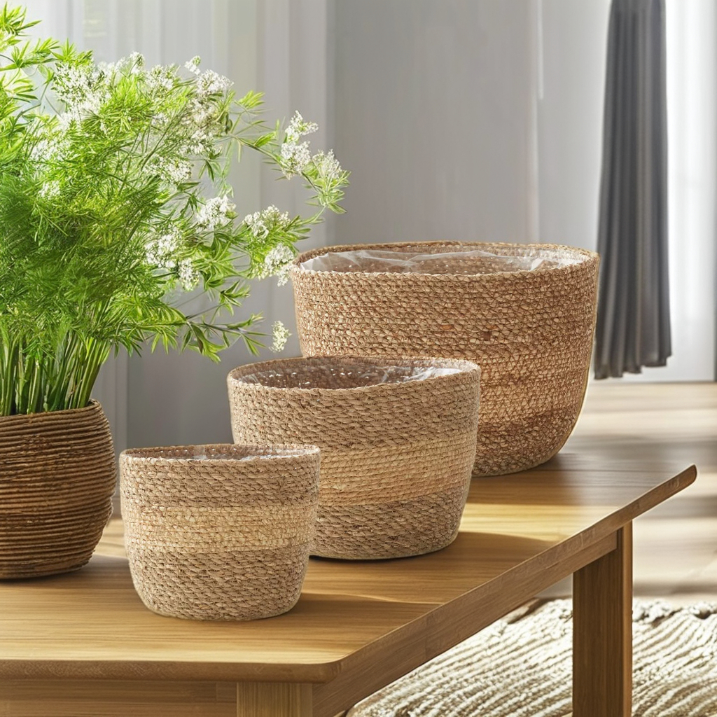 CAPRI-4 Seagrass Two-toned Round Basket Planter (Set 3) - Image 3