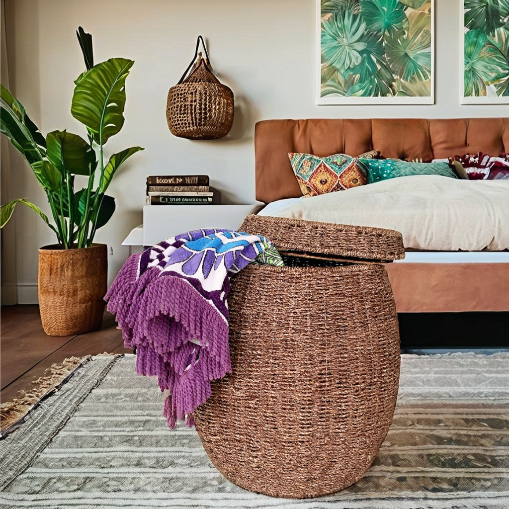 IBIZA-4 Seagrass Classic Storage Stool Side Table - Image 2