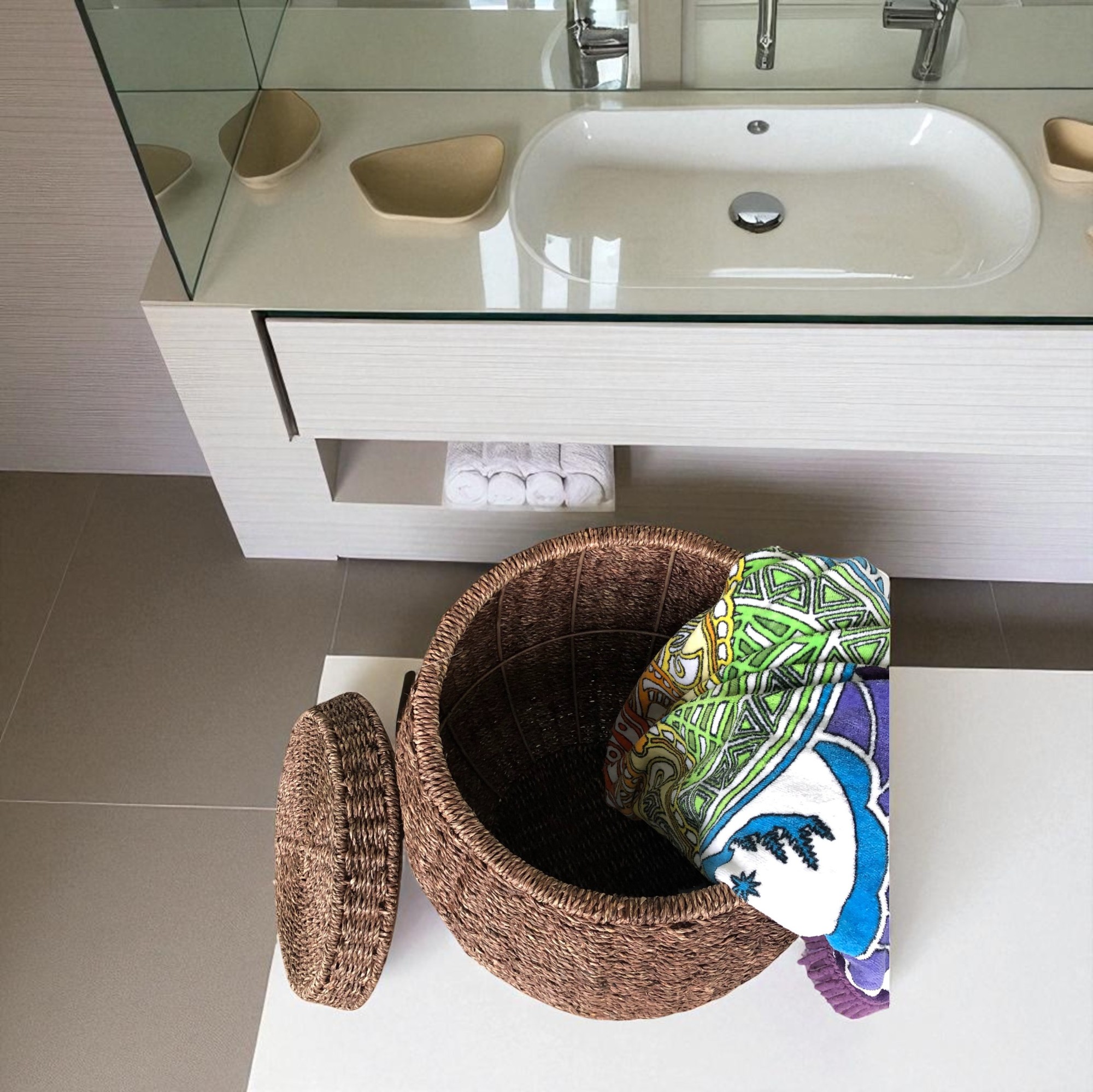 IBIZA-4 Seagrass Classic Storage Stool Side Table - Image 3