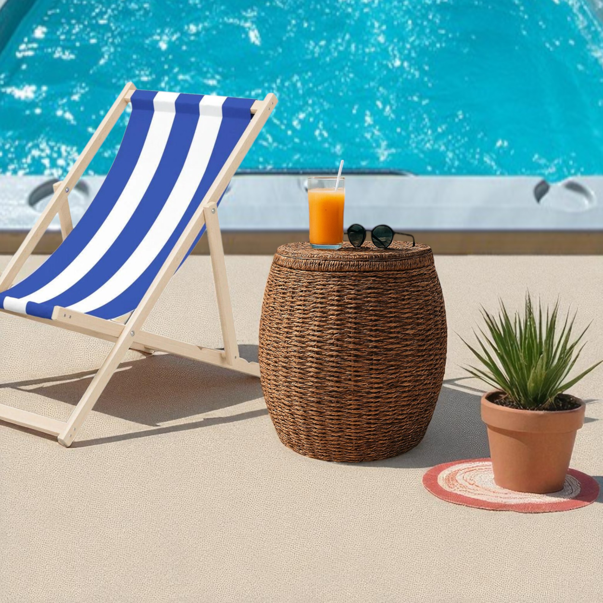 IBIZA-4 Seagrass Classic Storage Stool Side Table