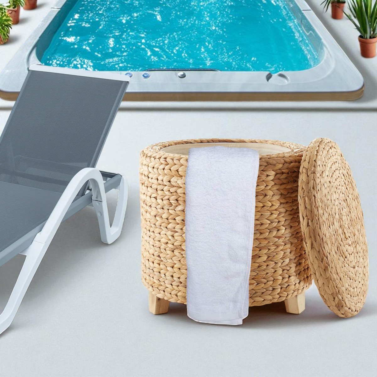 IBIZA-1 Hyacinth Round Storage Ottoman Stool Table - Image 2