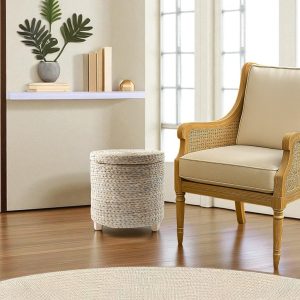 IBIZA-1 Hyacinth Round Storage Ottoman Stool Table