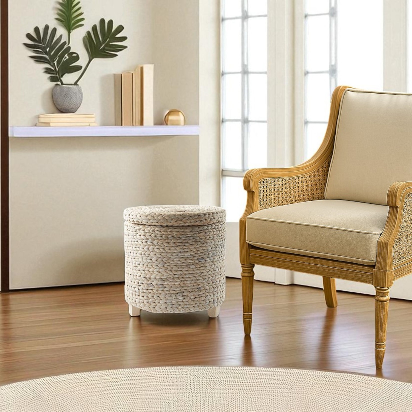 IBIZA-1 Hyacinth Round Storage Ottoman Stool Table