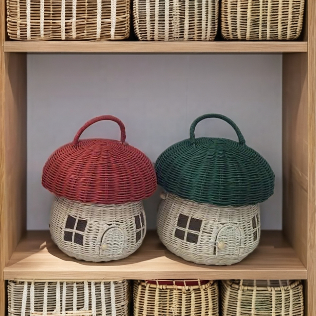 NEVIS-5 Natural Rattan Mushroomed Basket with Handled Lid - Image 3