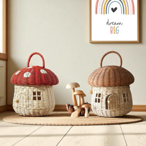 NEVIS-5 Natural Rattan Mushroomed Basket with Handled Lid