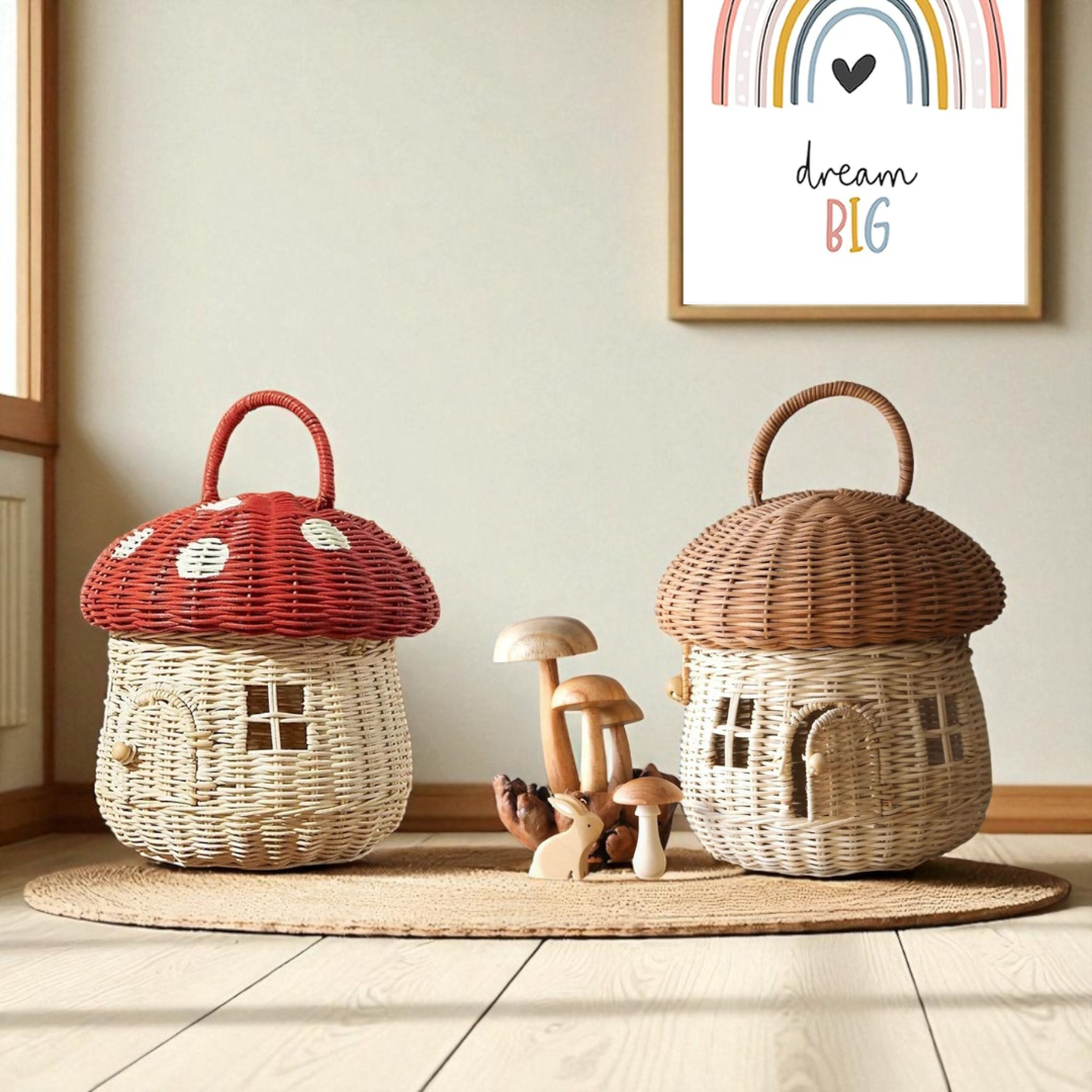 NEVIS-5 Natural Rattan Mushroomed Basket with Handled Lid