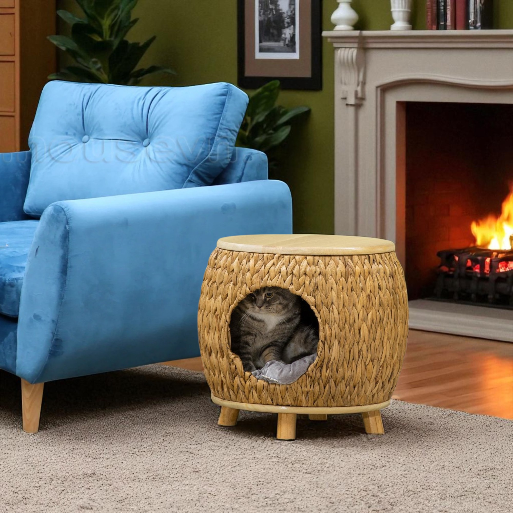 NEVIS-1 Hyacinth Elegant Round Cat Cave Ottoman