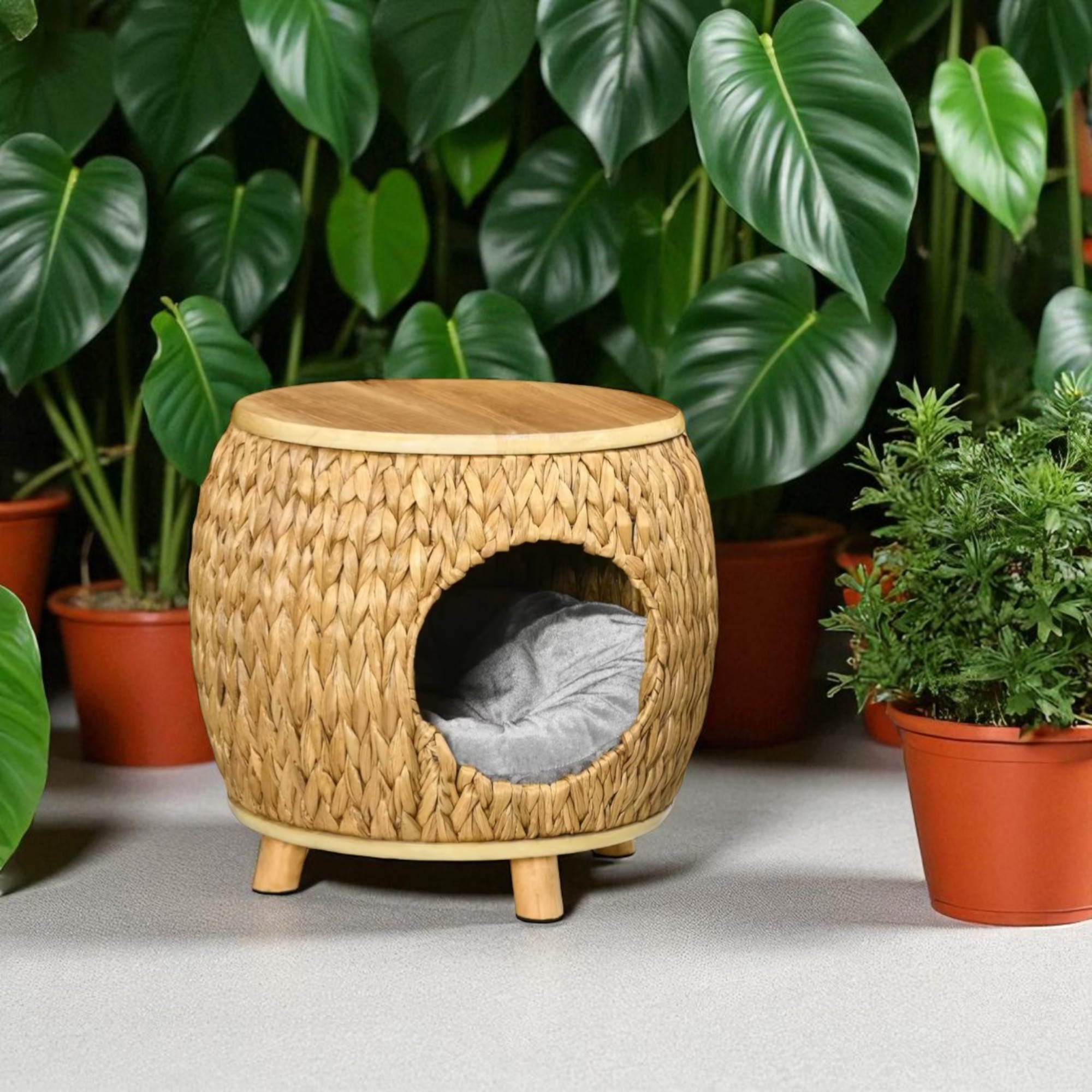 NEVIS-1 Hyacinth Elegant Round Cat Cave Ottoman - Image 2