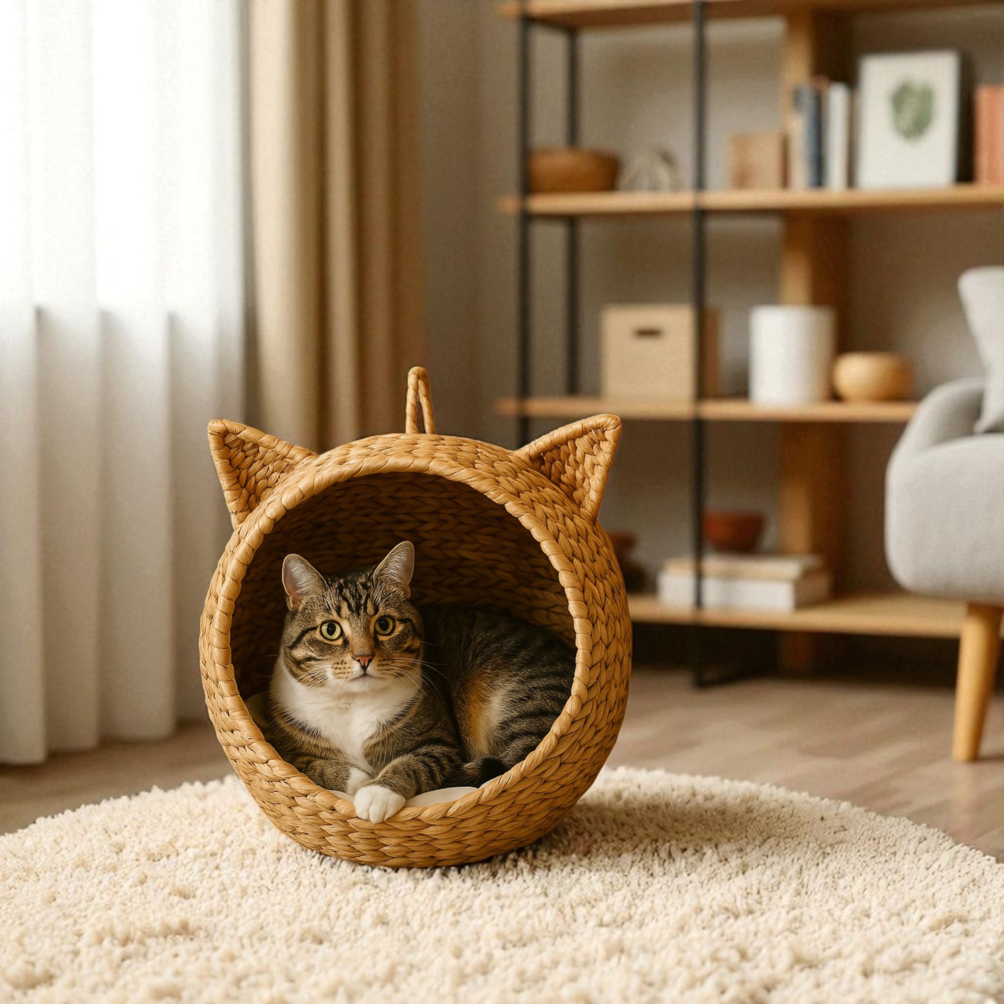 NEVIS-1 Hyacinth Round Cat Cave with Handle - Image 2