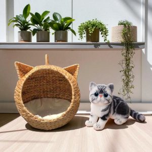 NEVIS-1 Hyacinth Round Cat Cave with Handle