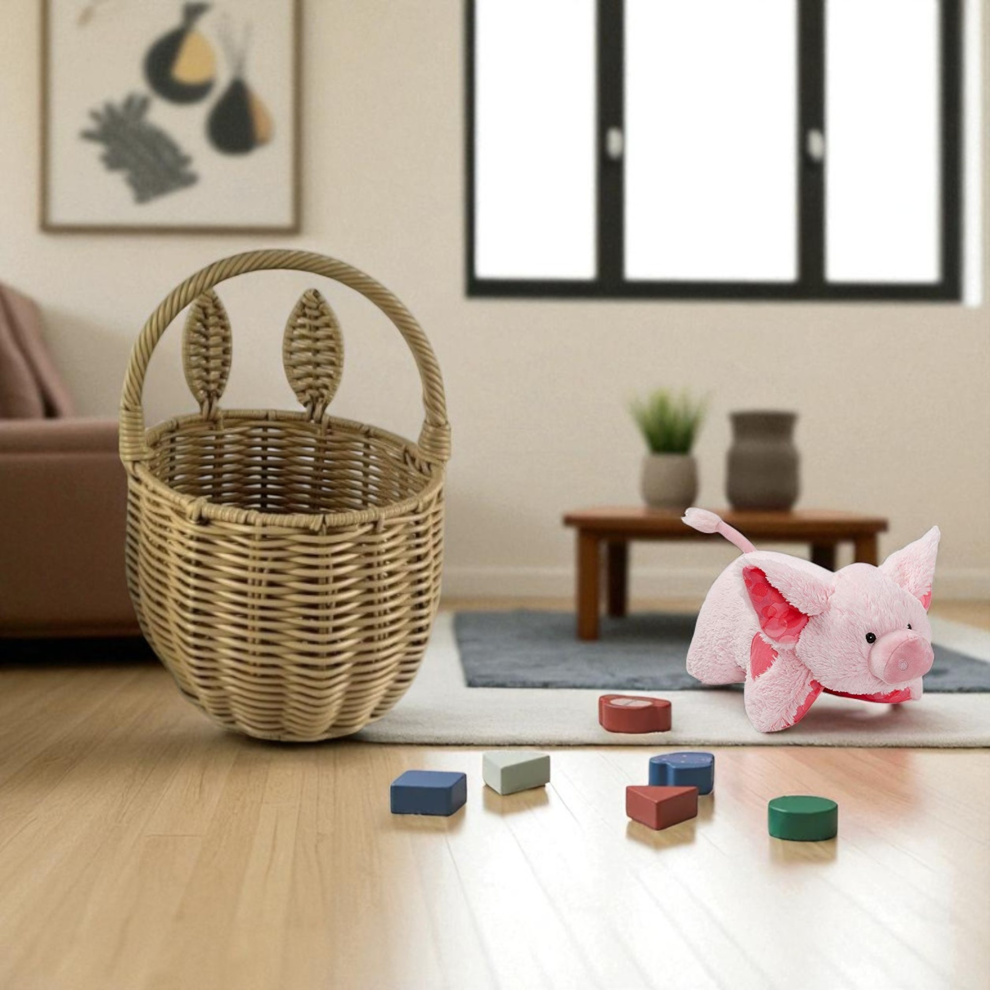 NEVIS-5 Rattan Bunny Ears Easter Basket - Image 2