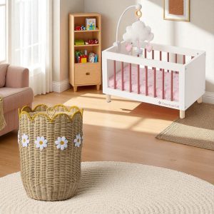 ISLA-5 Rattan Round Daisy Scalloped Hamper