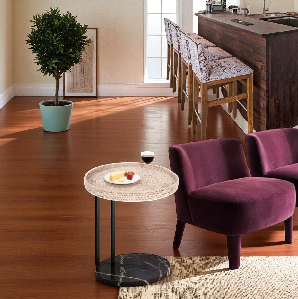 LUCIA-5 Natural Rattan Round Serving Tray - Image 2