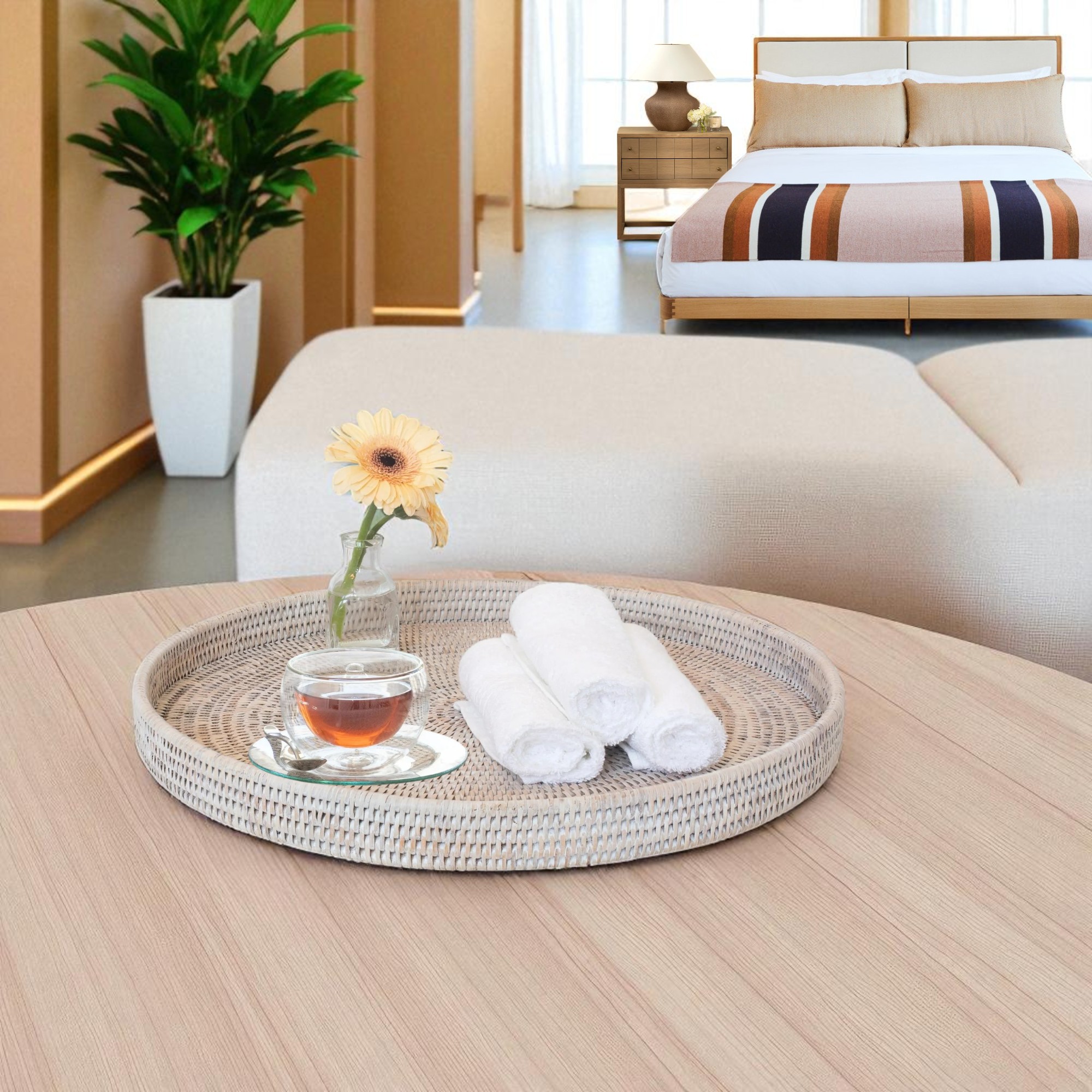 LUCIA-5 Natural Rattan Round Serving Tray