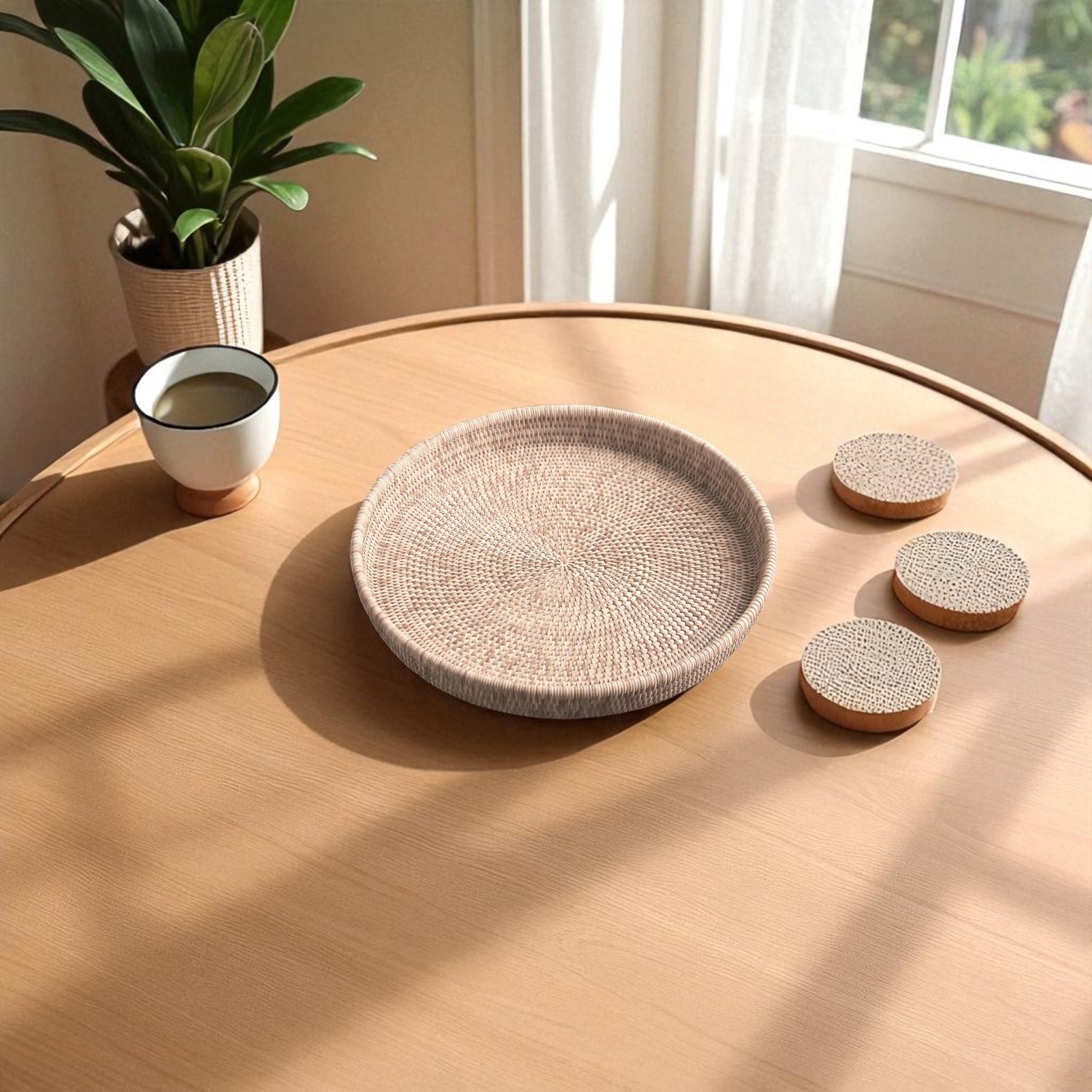 LUCIA-5 Natural Rattan Round Serving Tray - Image 3