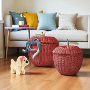 NEVIS-5 Rattan Apple-shaped Storage Baskets (Set 2)