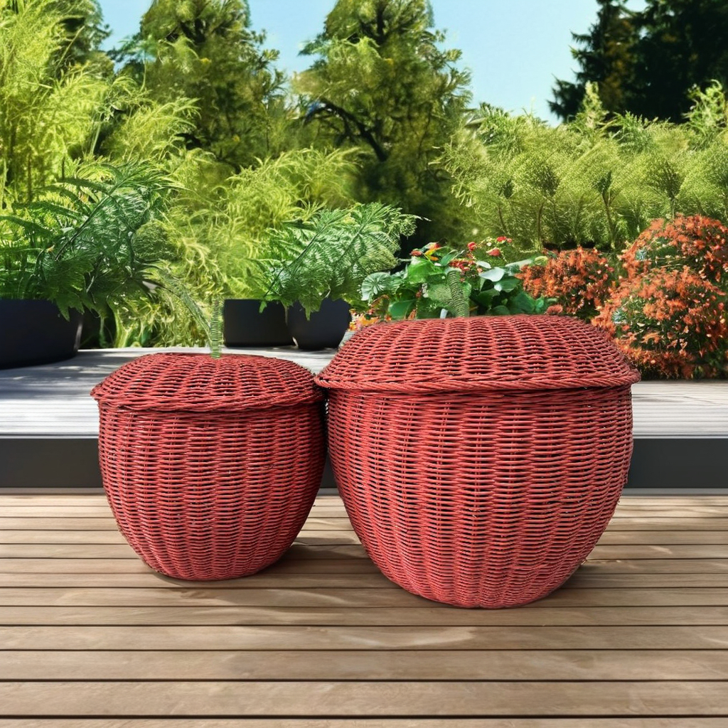 NEVIS-5 Rattan Apple-shaped Storage Baskets (Set 2) - Image 2