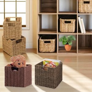 ISLA-4 Seagrass Cube Foldable Storage Baskets (4-Pack)