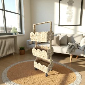 IBIZA-1 Hyacinth 3-Tier Scalloped Basket Stand with Casters