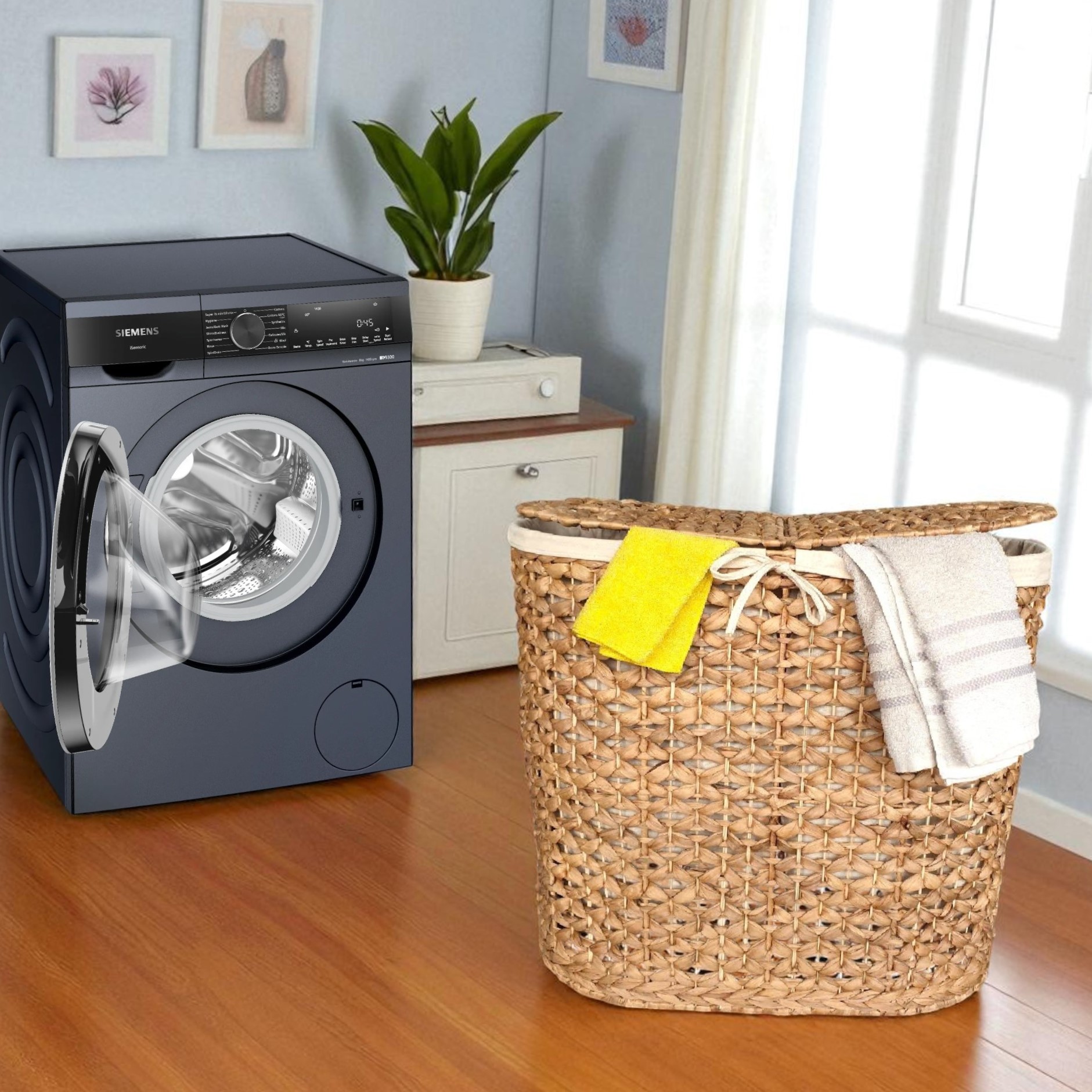 ISLA-3 Hyacinth Oval Lidded Double Laundry Hamper - Image 2