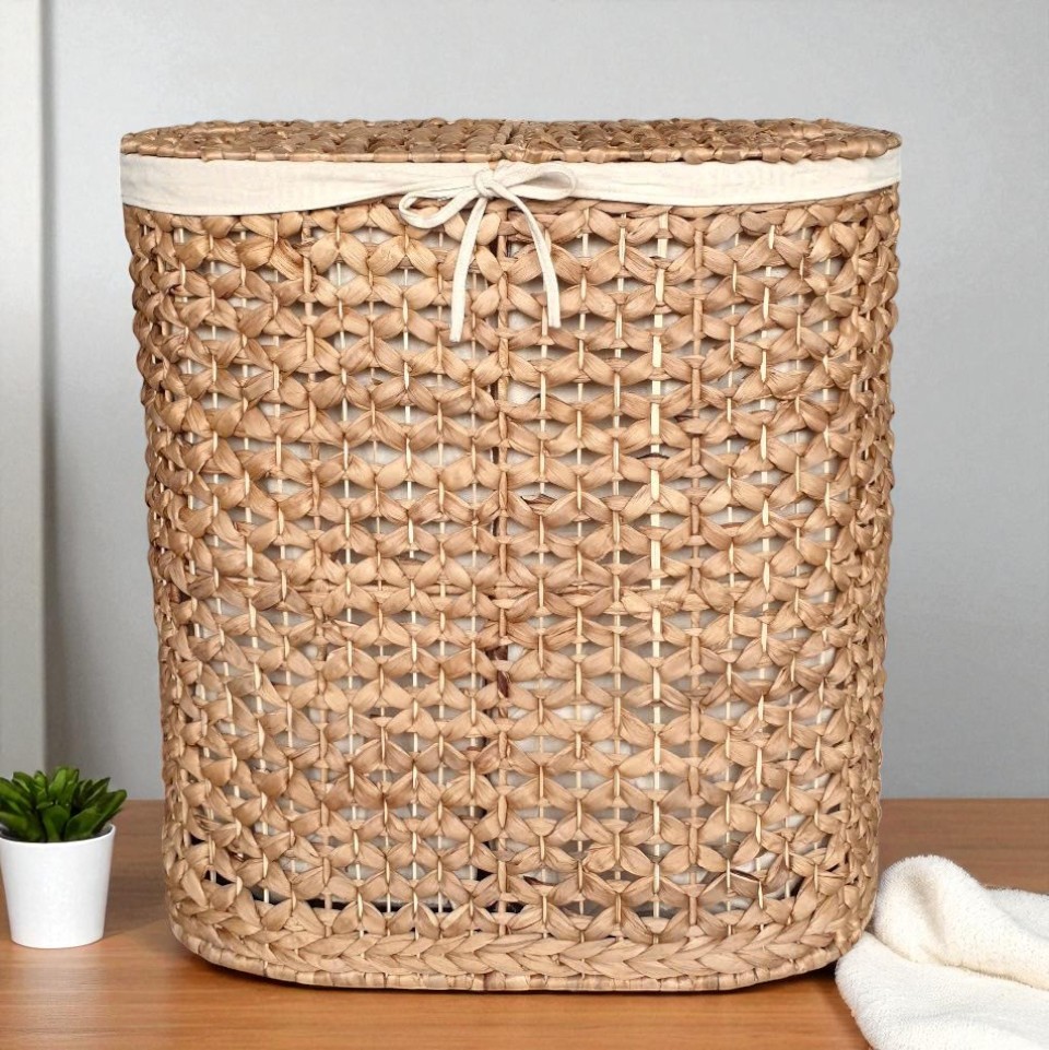 ISLA-3 Hyacinth Oval Lidded Double Laundry Hamper - Image 4