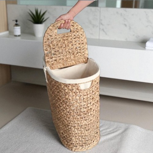 ISLA-3 Hyacinth Oval Lidded Double Laundry Hamper - Image 3