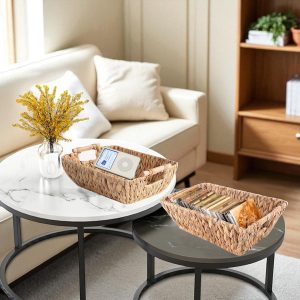 ISLA-1 Hyacinth Tray Baskets with Straight Wooden Handles (2-Pack)