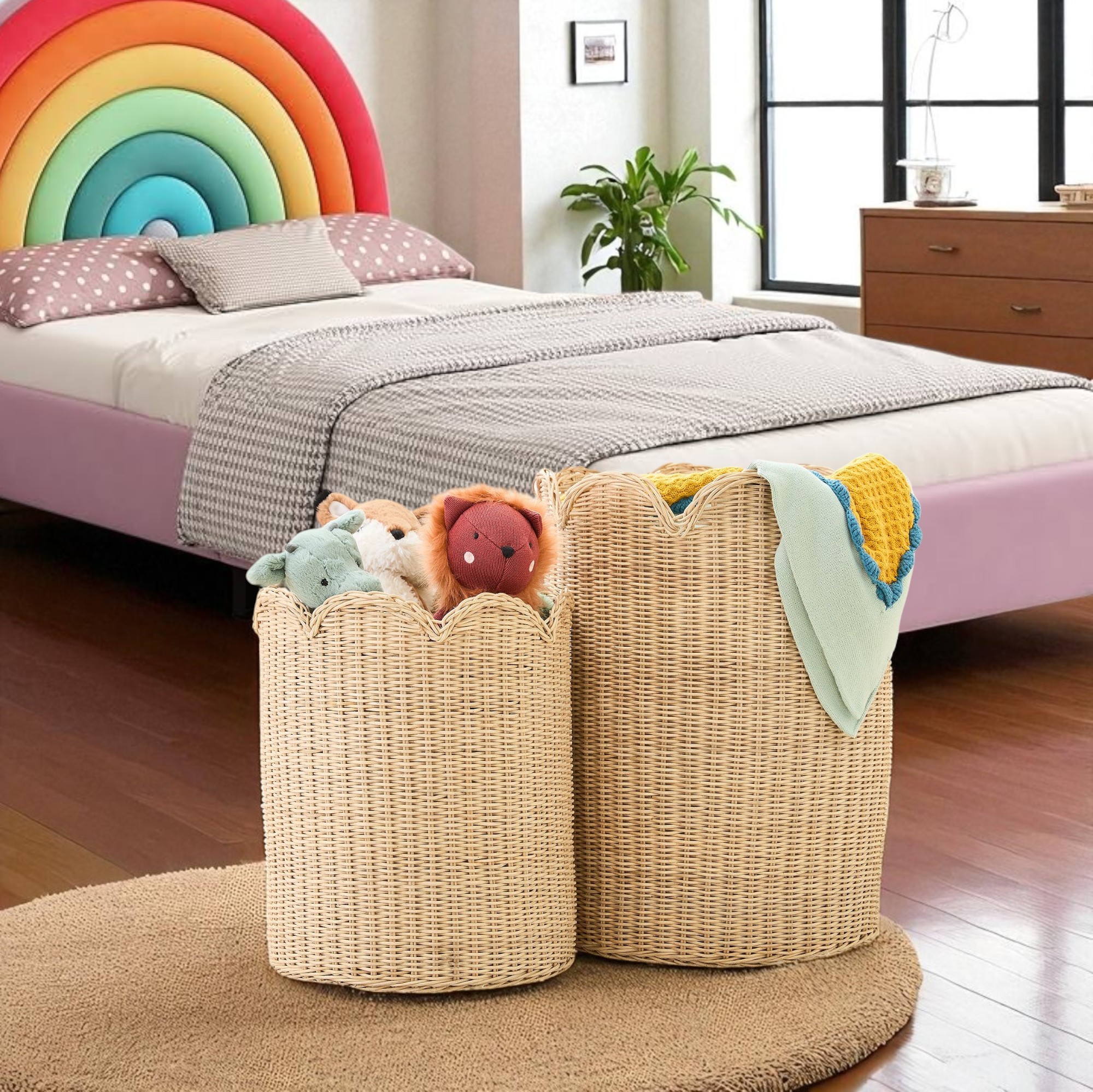 ISLA-5 Rattan Round Scalloped Hampers (Set 2) - Image 2