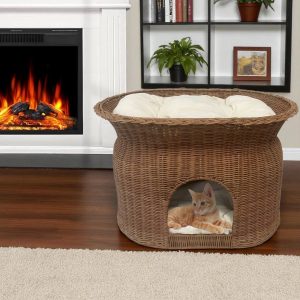 NEVIS-5 Rattan Stylish 2-tier Oval Cat House