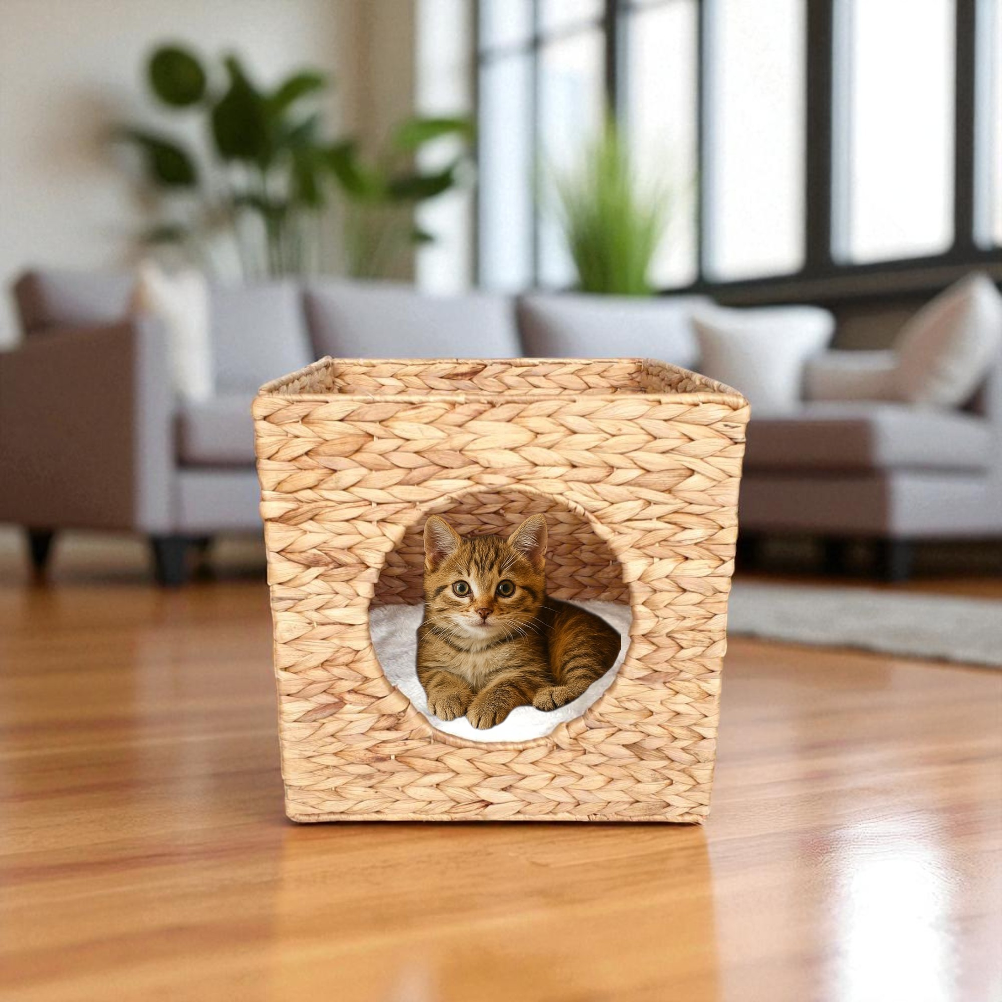 NEVIS-1 Hyacinth Cube Collapsible Cat Bed - Image 2