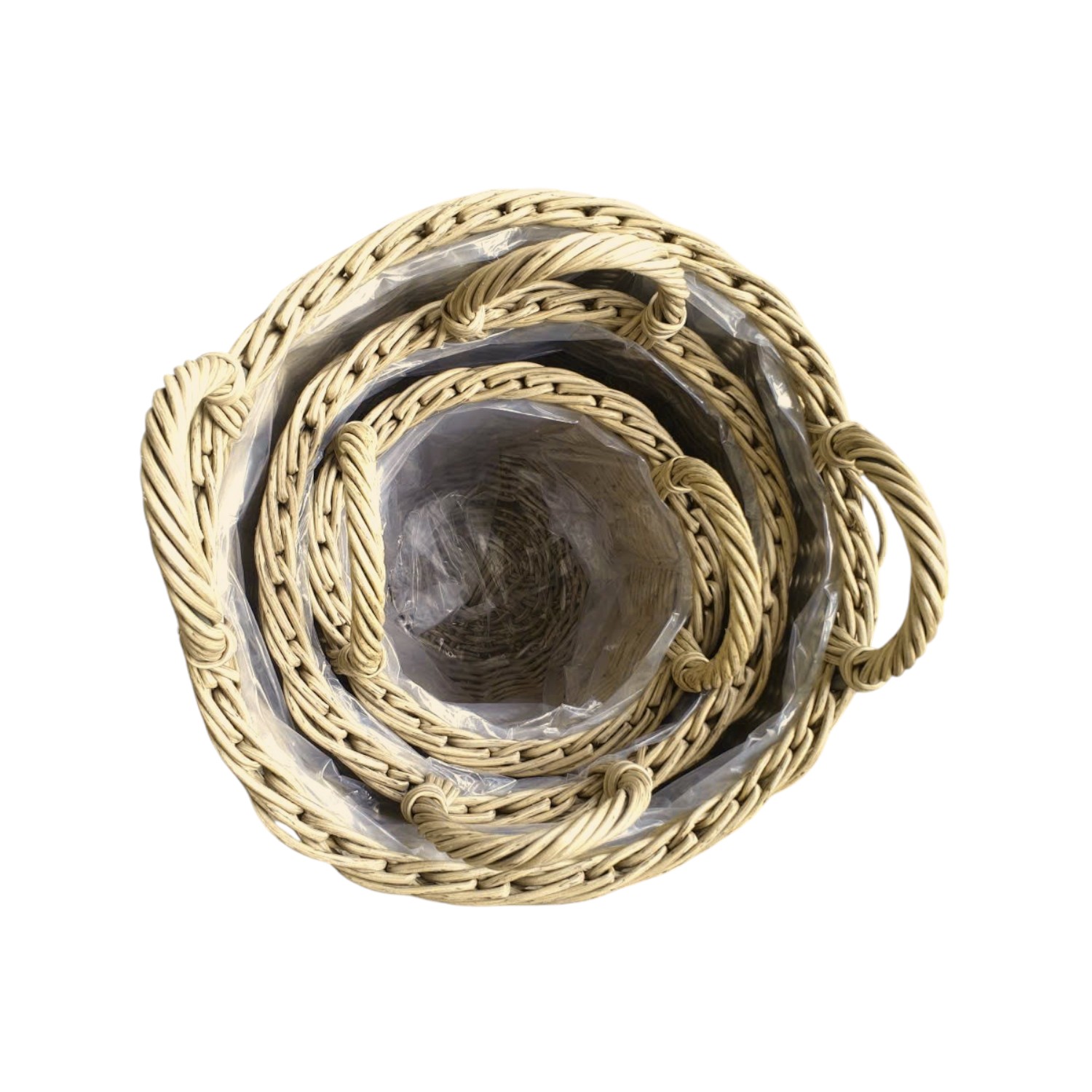 CAPRI-7 Poly Rattan Round Basket Planters with Handles (Set 3) - Image 3