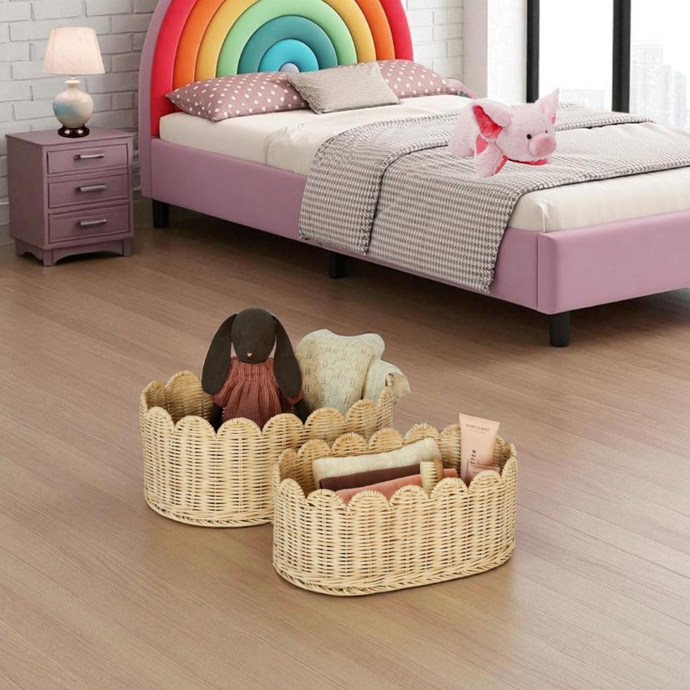 ISLA-5 Rattan Oval Scalloped Storage Baskets (Set 2)