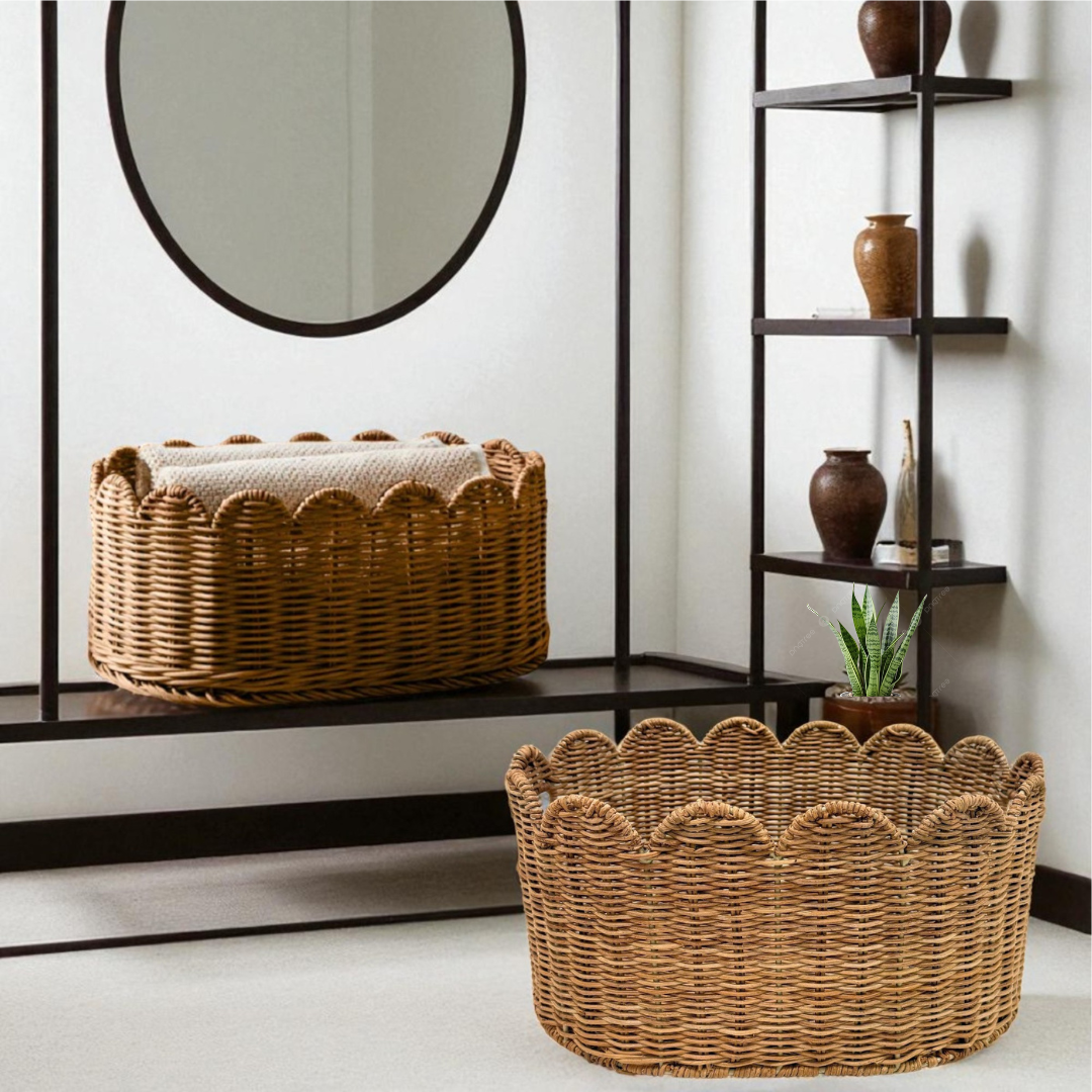 ISLA-5 Rattan Oval Scalloped Storage Baskets (Set 2) - Image 2
