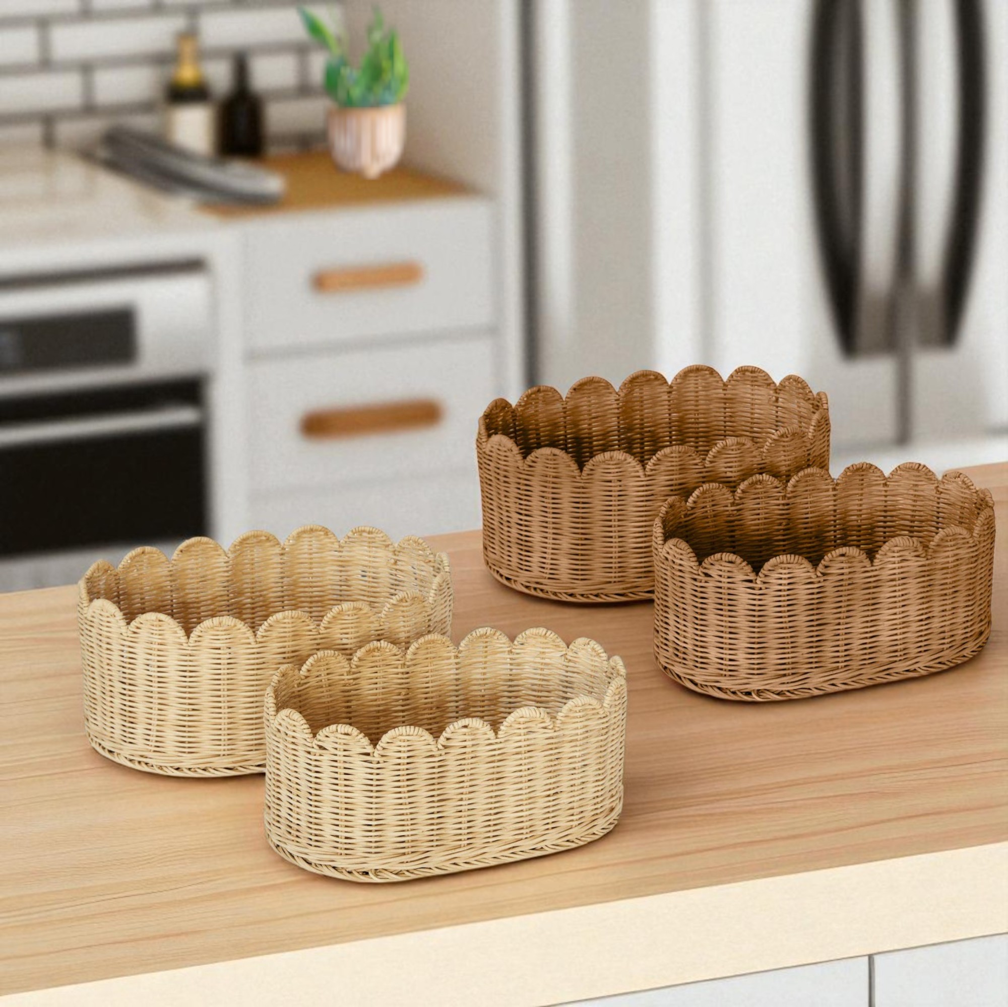 ISLA-5 Rattan Oval Scalloped Storage Baskets (Set 2) - Image 3