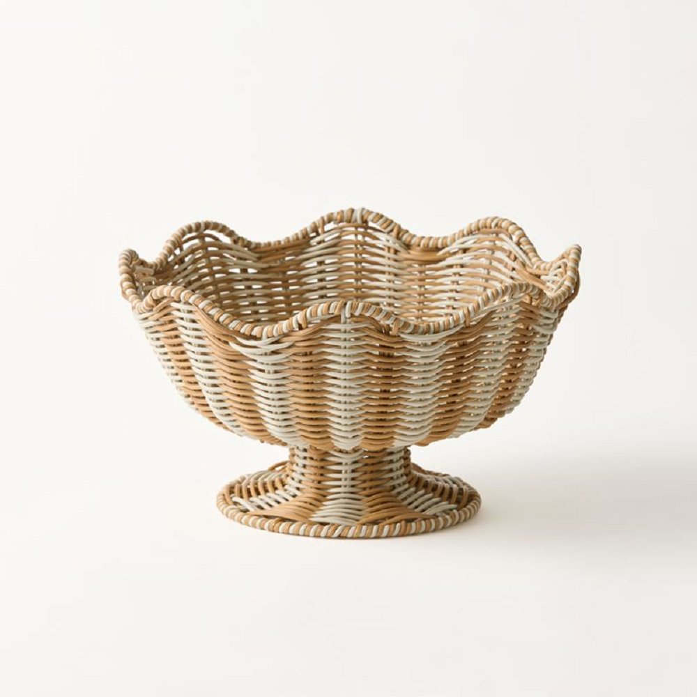 LUCIA-7 Poly Rattan Pedestal Scalloped Fruit Bowl - Image 3