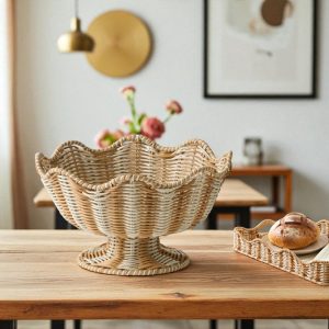 LUCIA-7 Poly Rattan Pedestal Scalloped Fruit Bowl