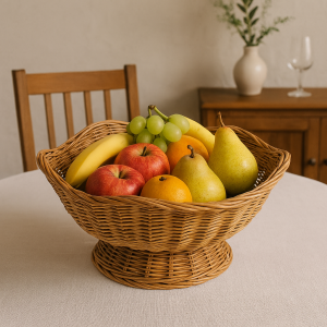 LUCIA-5 Natural Rattan Elevated Scalloped Fruit Bowl