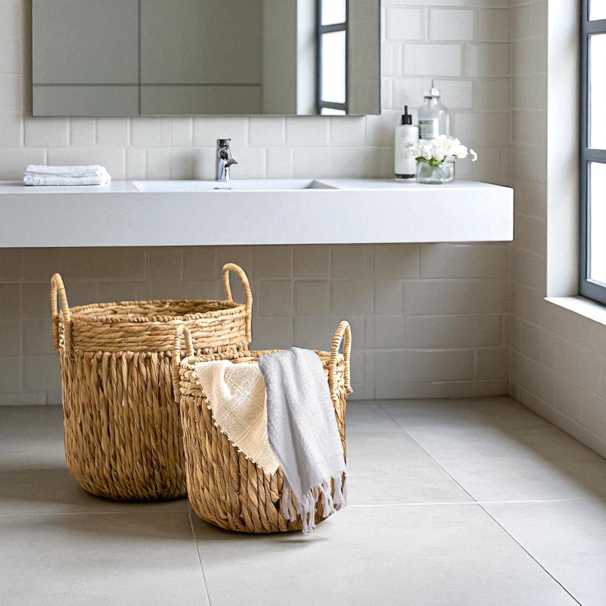 ISLA-3 Hyacinth Artisan Round Baskets with Handles (Set 3) - Image 2