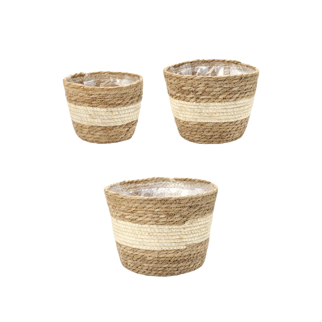 CAPRI-4 Seagrass & Corn Stalk Round Basket Planters (Set 3) - Image 3