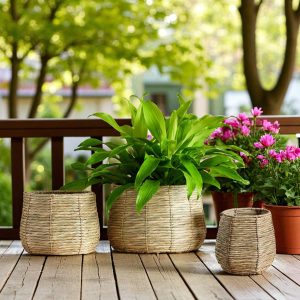 CAPRI-3 Hyacinth Paneled Round Basket Planters (Set 3)