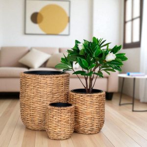 CAPRI-3 Hyacinth Twisted Round Basket Planters (Set 3)