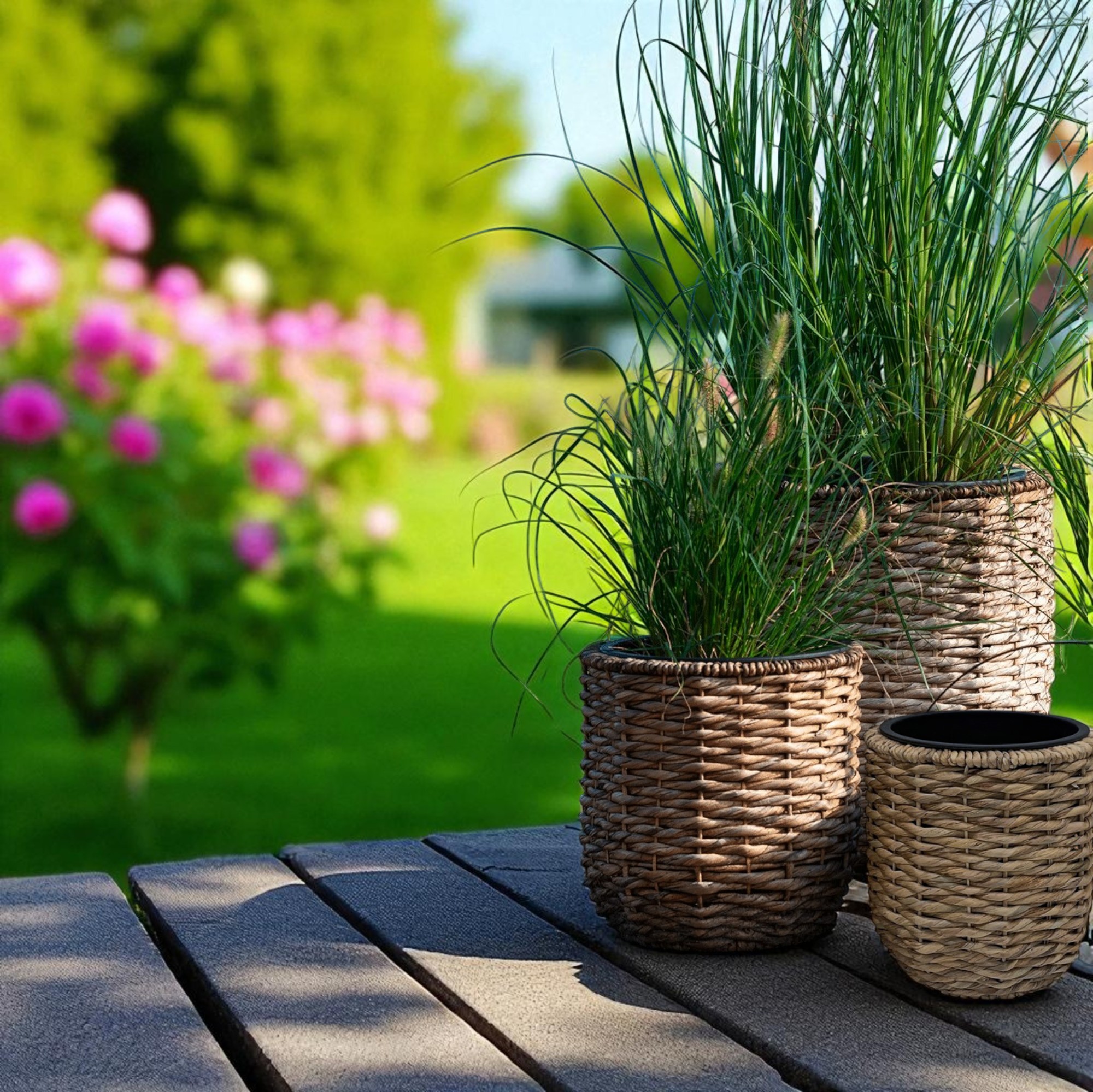 CAPRI-3 Hyacinth Twisted Round Basket Planters (Set 3) - Image 2